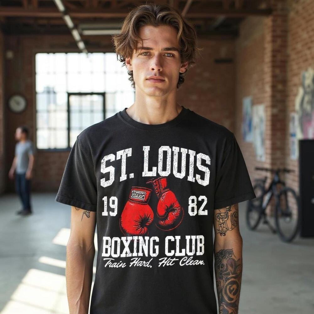 St Louis Boxing Club T Shirt 1982 Gym Tee, Retro Boxing Gloves Graphic